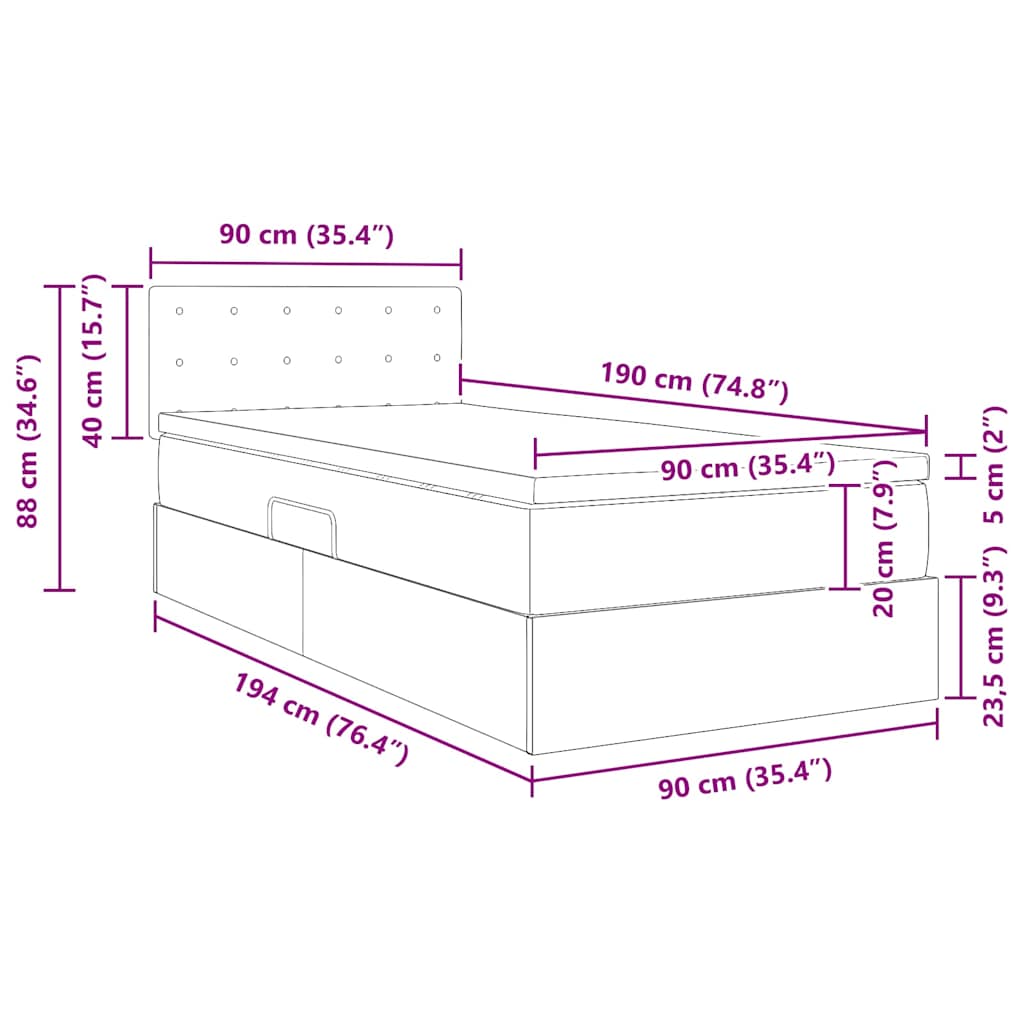 Krevet s od storage s madracem Svijetlo siva 90 x 190 cm Baršun