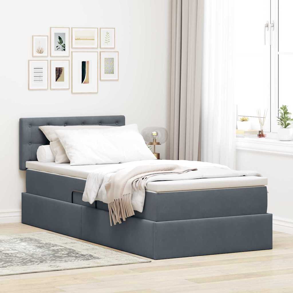 Krevet s od storage s madracem Tamno siva 90 x 190 cm Baršun