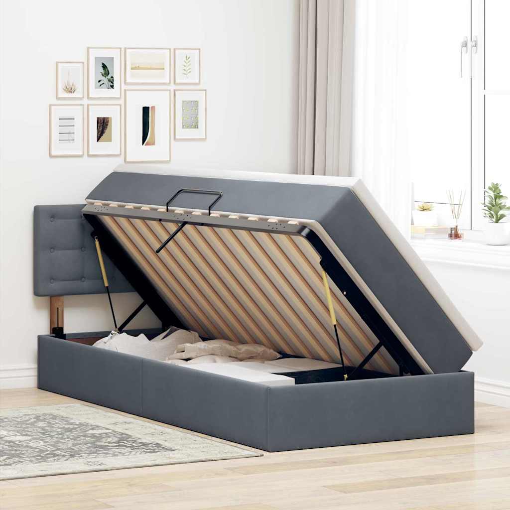 Krevet s od storage s madracem Tamno siva 90 x 190 cm Baršun