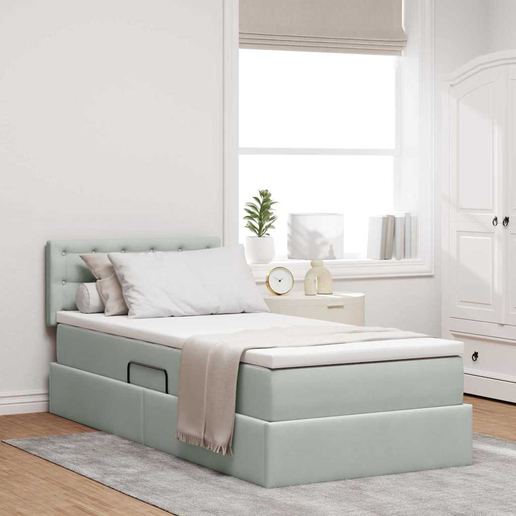 Krevet s od storage s madracem Svijetlo siva 90 x 200 cm Baršun