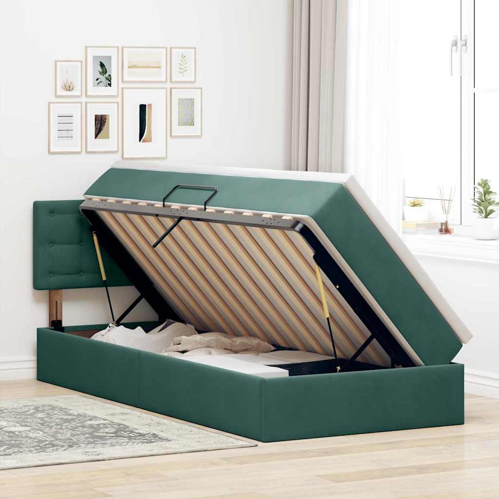 Krevet s od storage Tamnozelena 100 x 200 cm Baršun