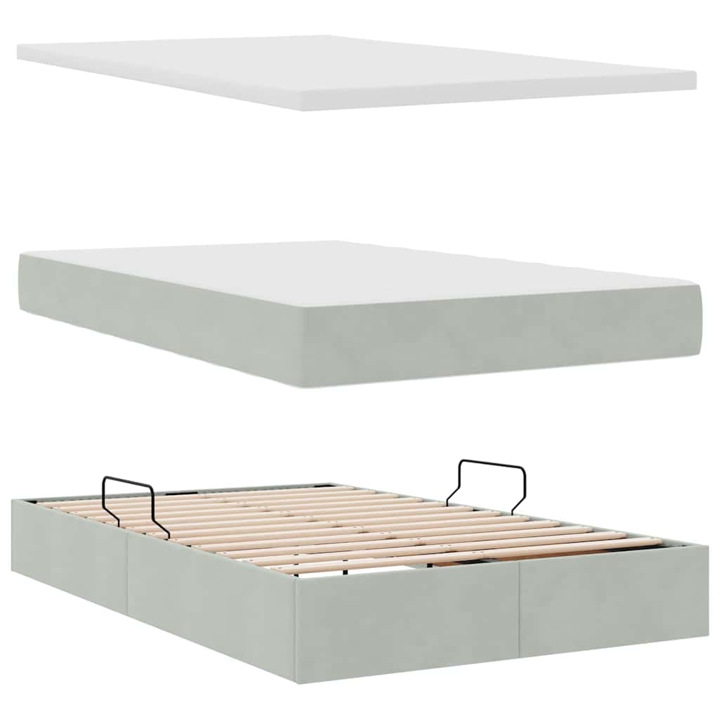 Krevet s od storage Svijetlo siva 120 x 190 cm Baršun
