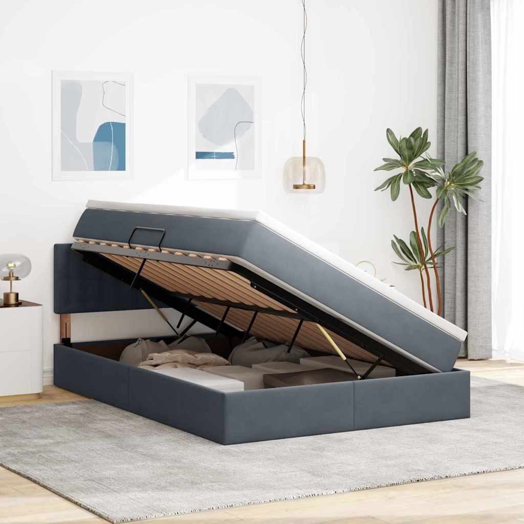 Krevet s od storage s madracem Tamno siva 140 x 190 cm Baršun