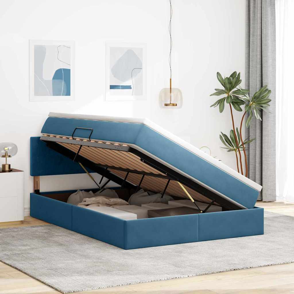 Krevet s od storage Tamno plava 140 x 200 cm Baršun