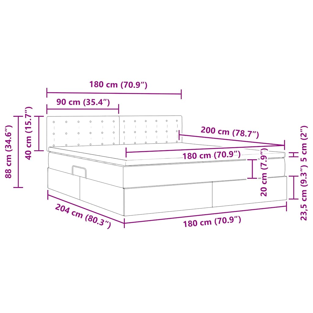 Krevet s od storage s madracem Crna 180 x 200 cm Baršun