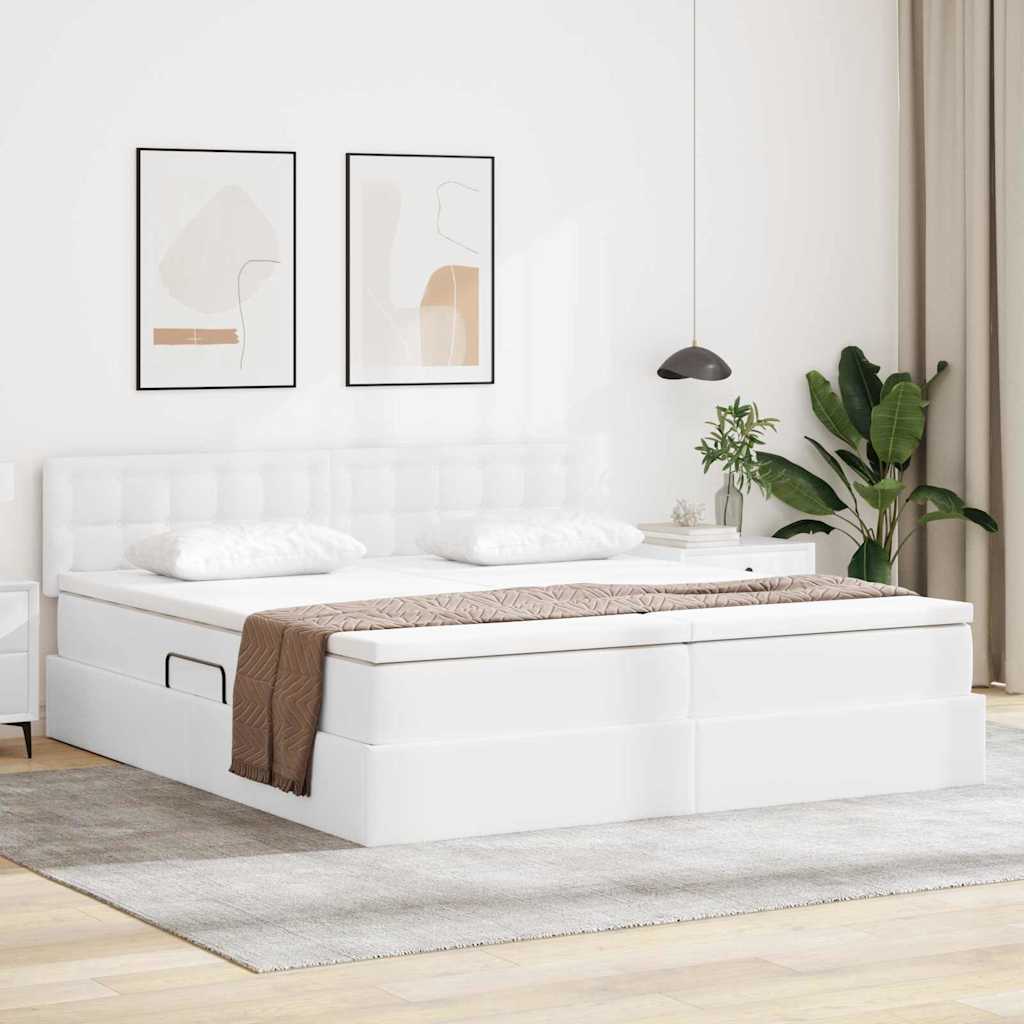 Krevet s od storage Čista bijela 180 x 200 cm Lažna koža