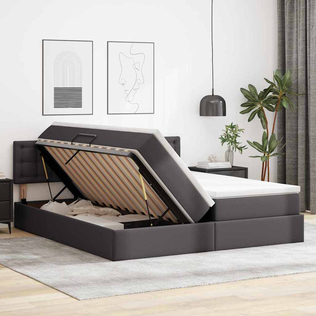 Krevet s od storage s madracem Siva 180 x 200 cm Lažna koža