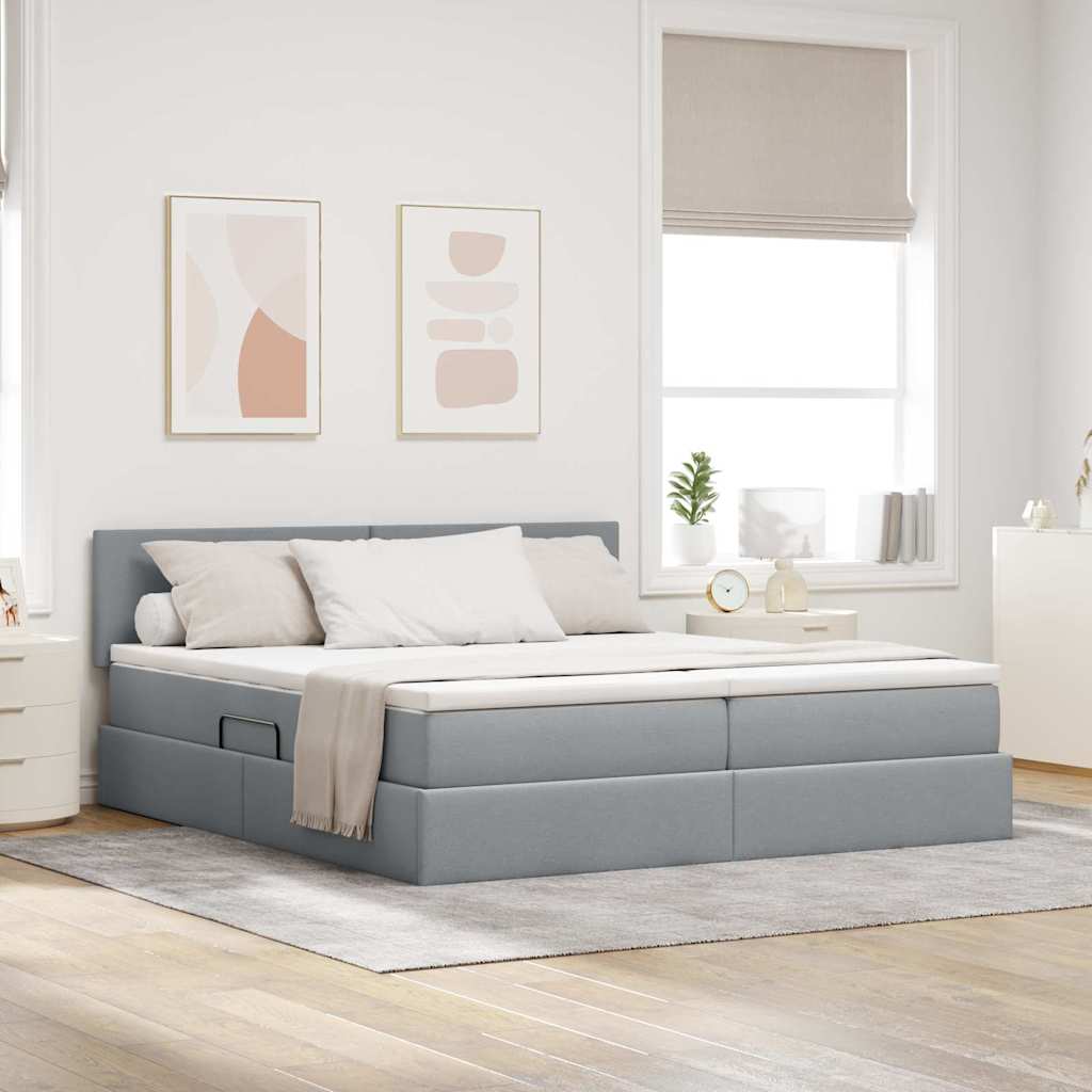Krevet s od storage Svijetlo siva 200 x 200 cm Lažna koža