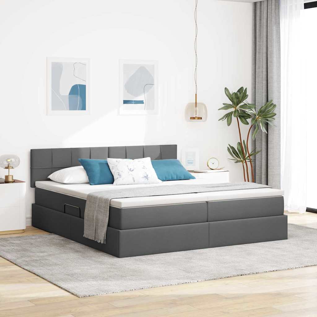 Krevet s od storage Tamno siva 200 x 200 cm Lažna koža