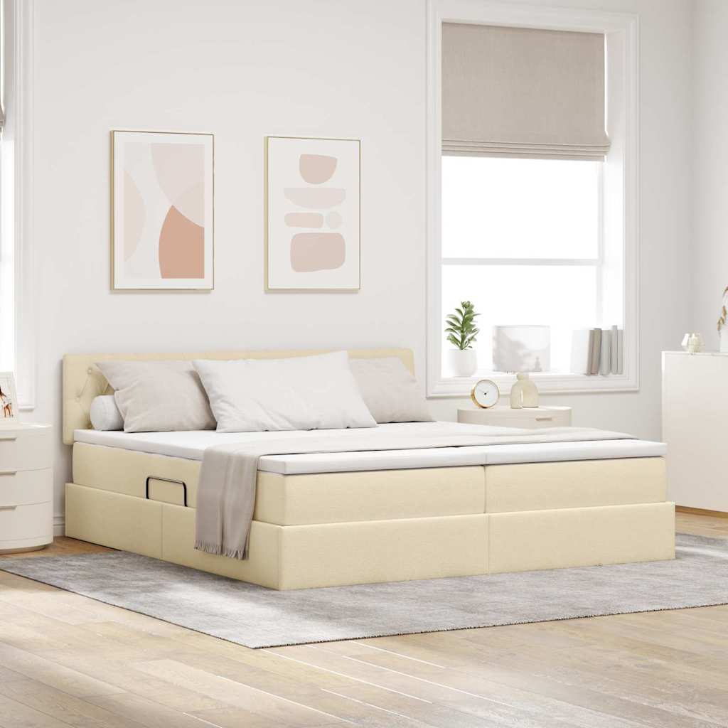 Krevet s od storage s madracem Krema 180 x 200 cm Lažna koža