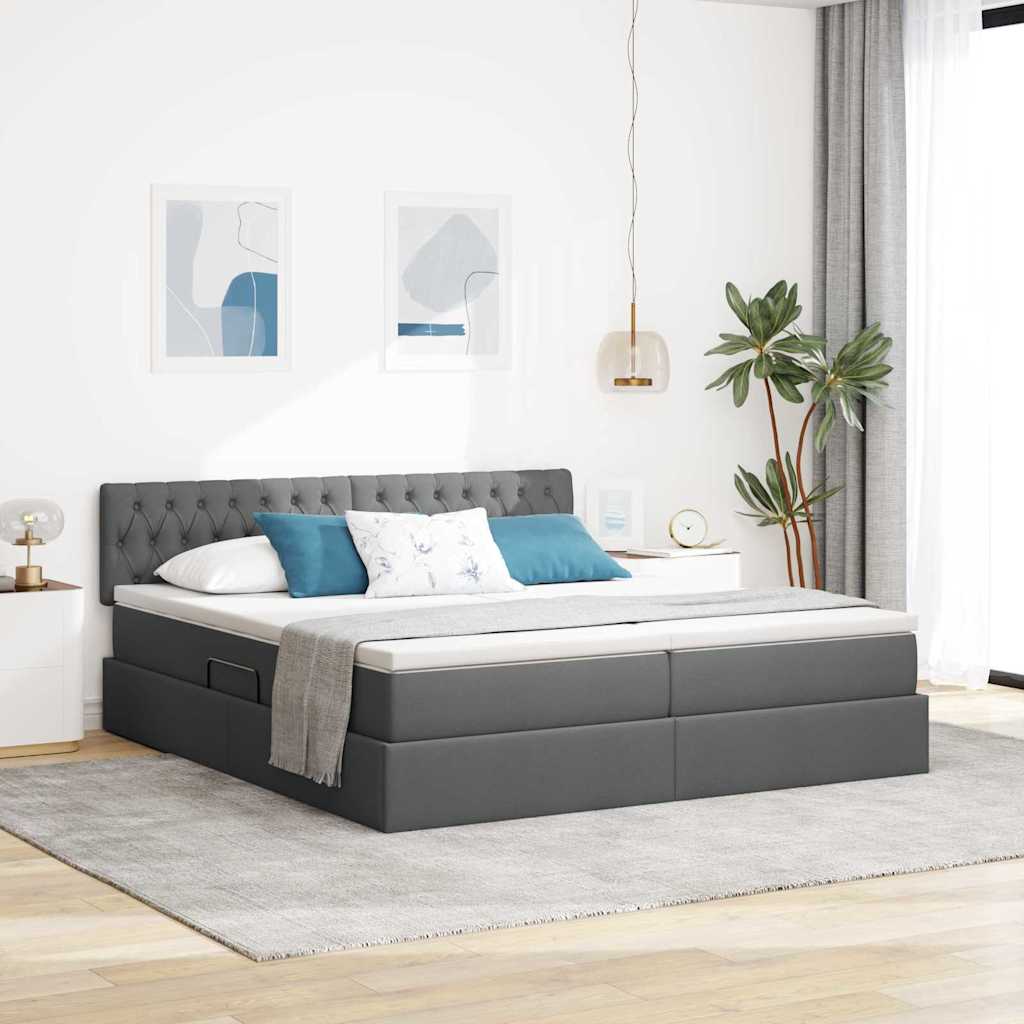 Krevet s od storage Tamno siva 200 x 200 cm Lažna koža