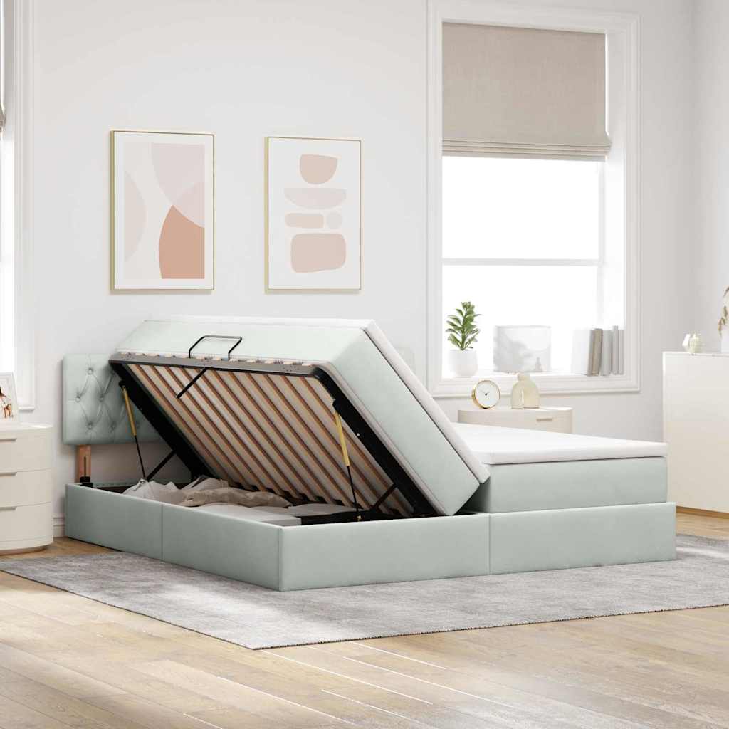 Krevet s od storage s madracem Svijetlo siva 100 x 200 cm