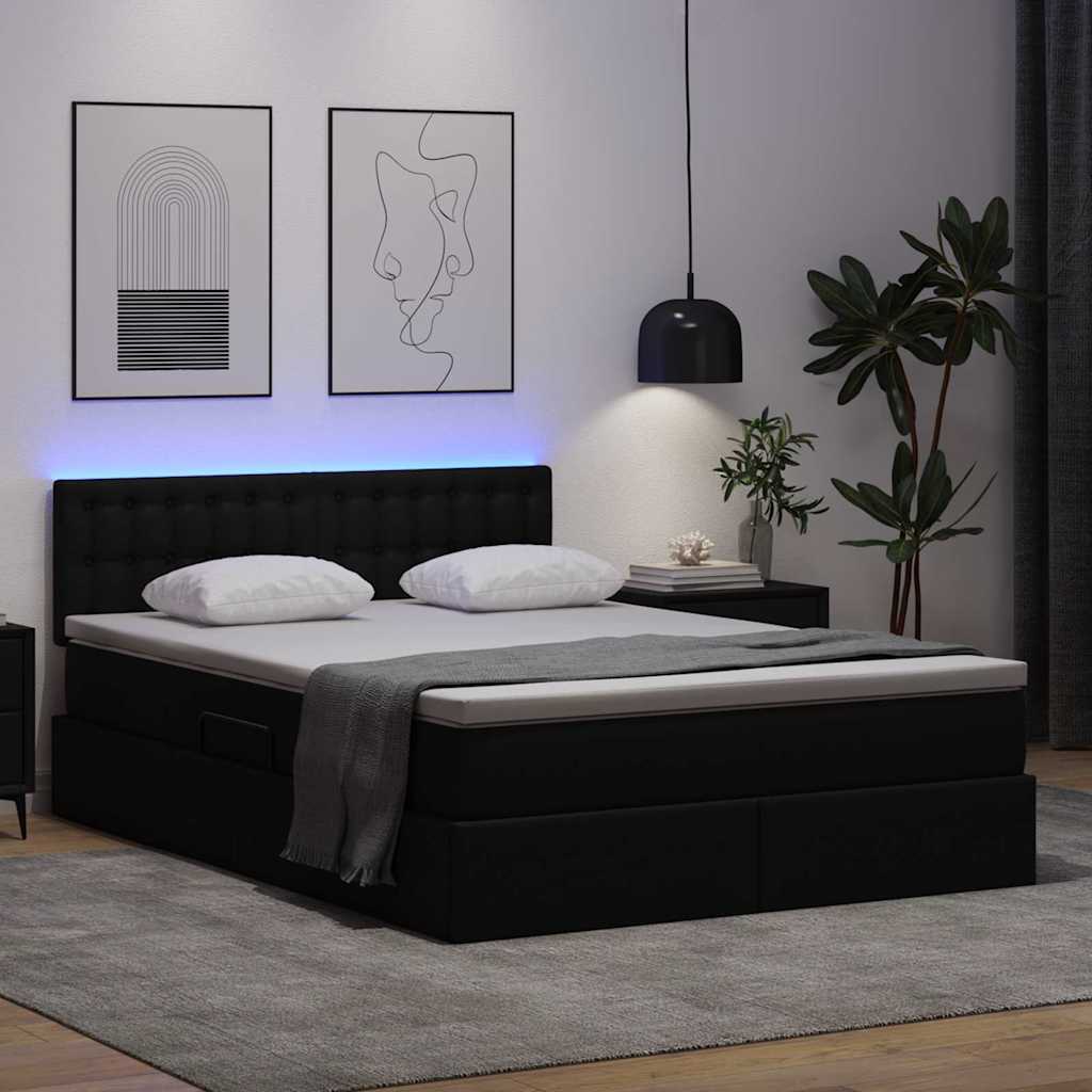 Krevet s prostorom za pohranu s LED-om Crna 140 x 190 cm