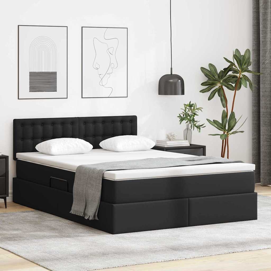Krevet s prostorom za pohranu s LED-om Crna 140 x 190 cm