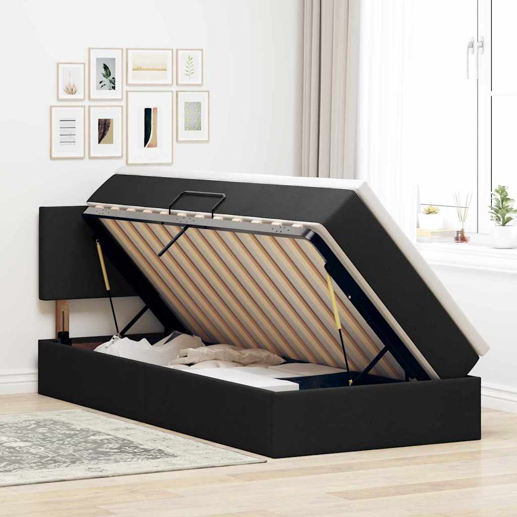 Krevet s prostorom za pohranu s LED-om Crna 90 x 190 cm tkanina
