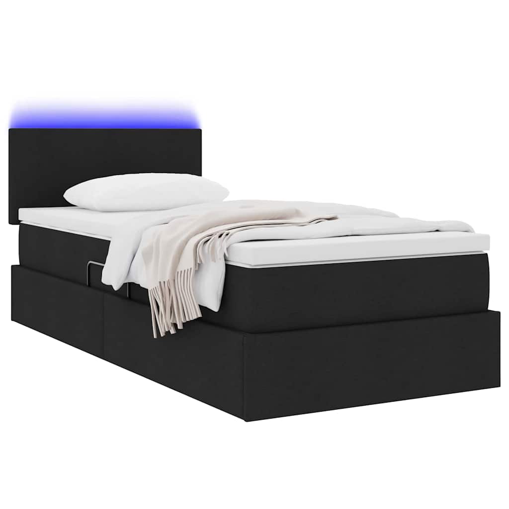 Krevet s prostorom za pohranu s LED-om Crna 90 x 190 cm tkanina