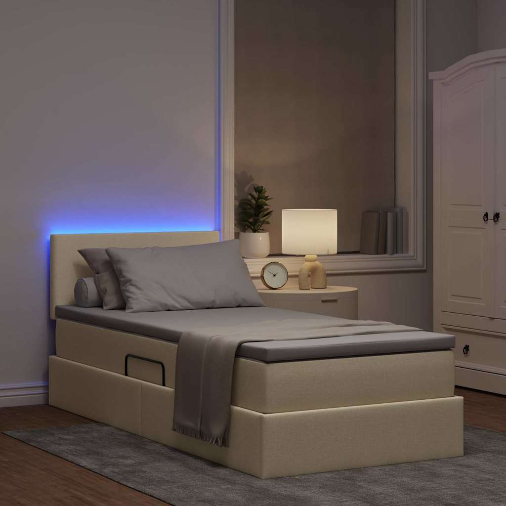 Krevet s prostorom za pohranu s LED-om Krema 100 x 200 cm