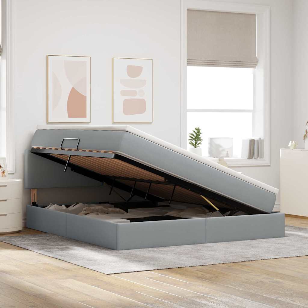 Krevet s prostorom za pohranu s LED-om Svijetlo siva tkanina
