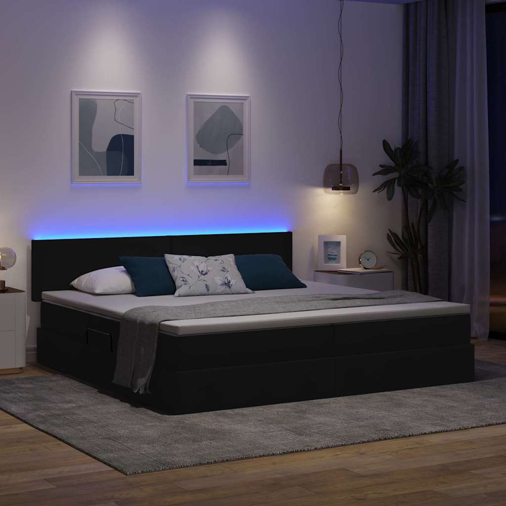 LED krevet za pohranu s madracem Crna 200 x 200 cm Tkanina