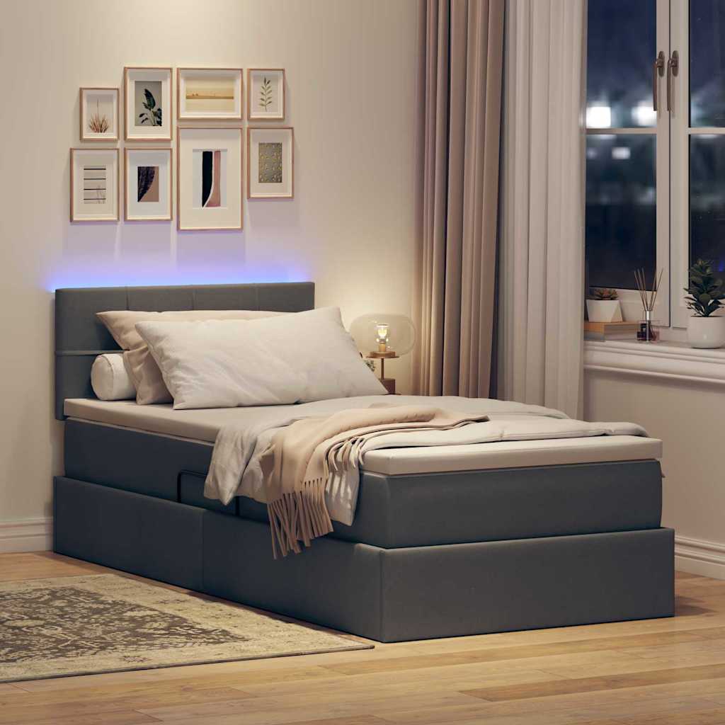 LED krevet za pohranu s madracem Tamnosiva 90 x 190 cm Tkanina