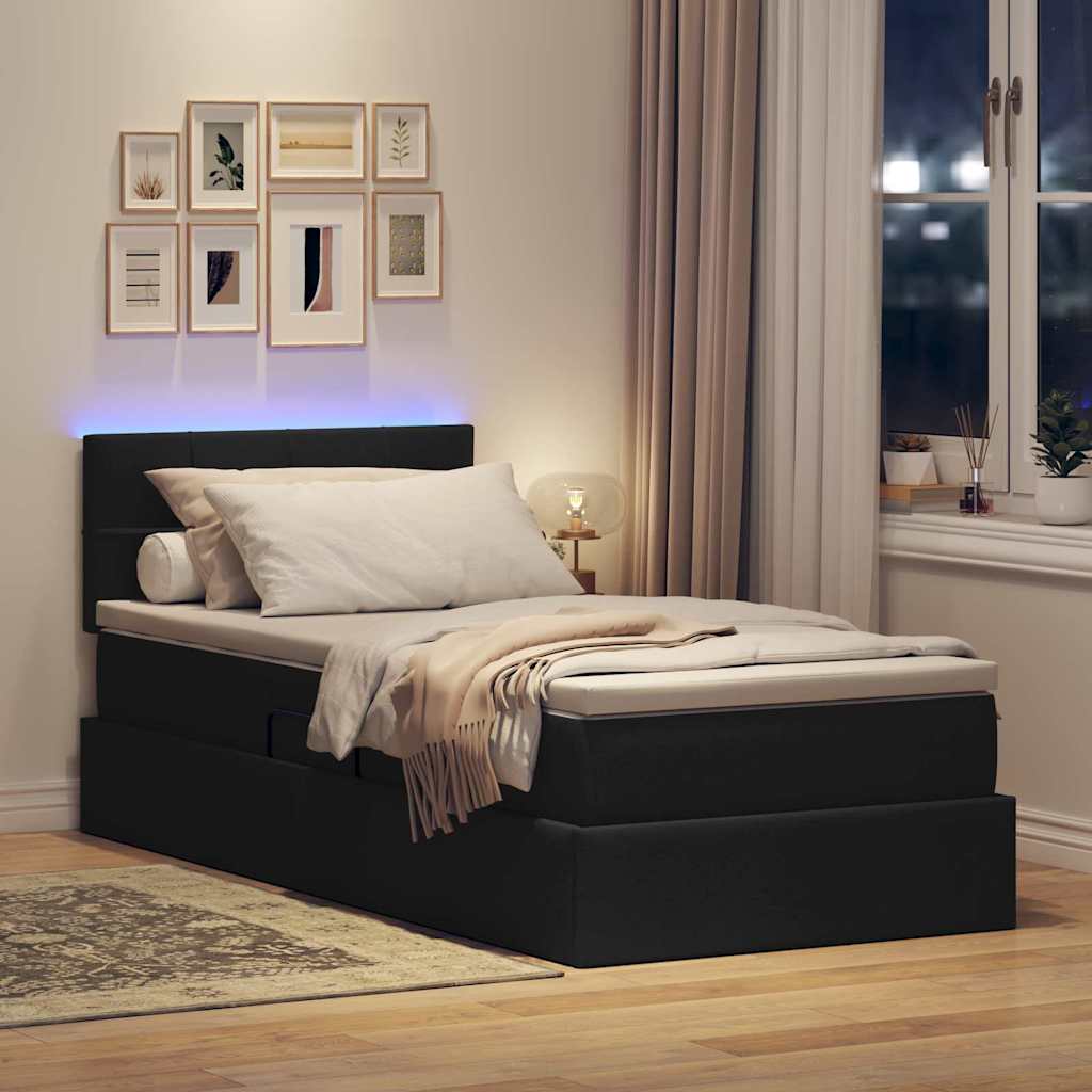Krevet s prostorom za pohranu s LED-om Crna 90 x 190 cm tkanina