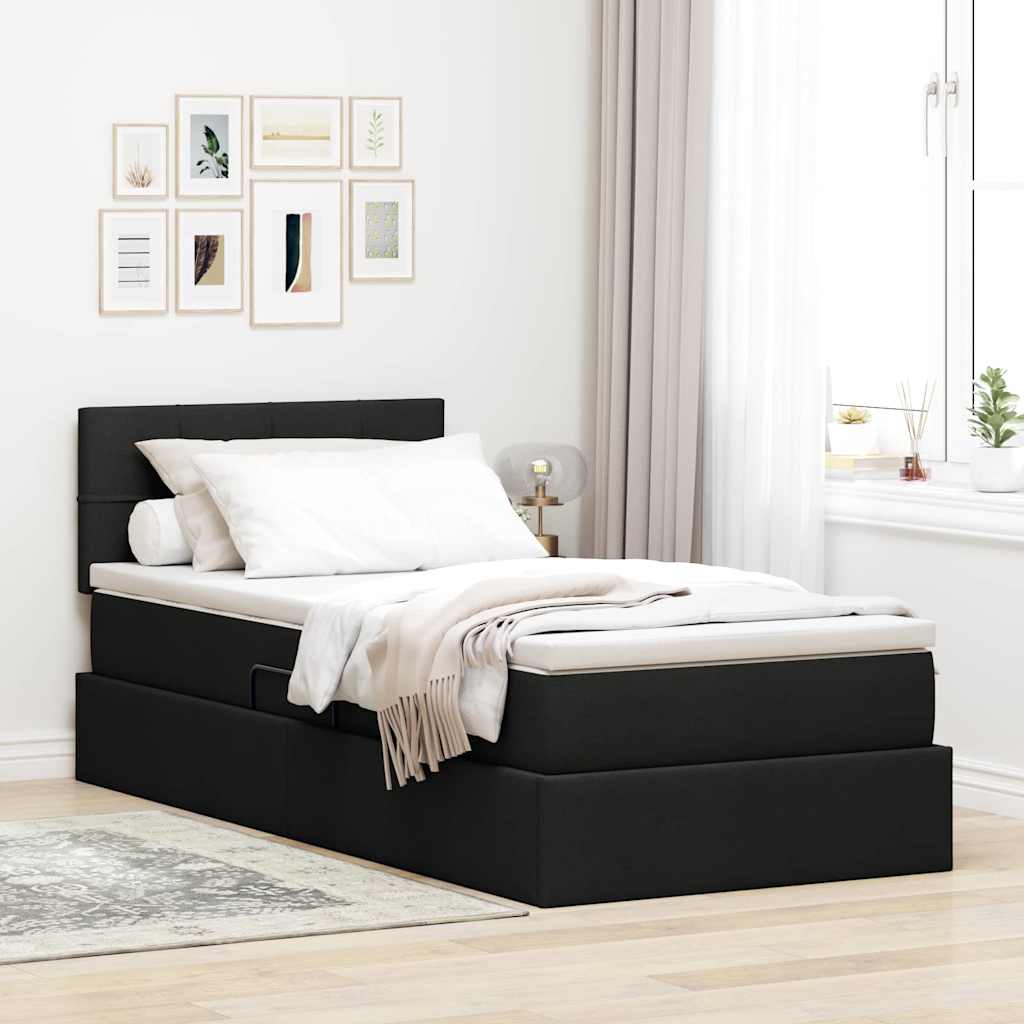 Krevet s prostorom za pohranu s LED-om Crna 90 x 190 cm tkanina