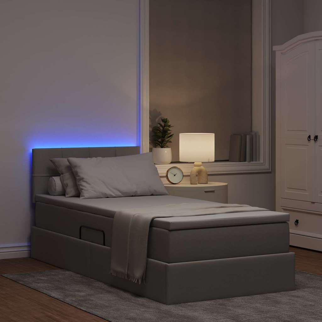 LED krevet za pohranu s madracem Sivosmeđa 90 x 190 cm Tkanina