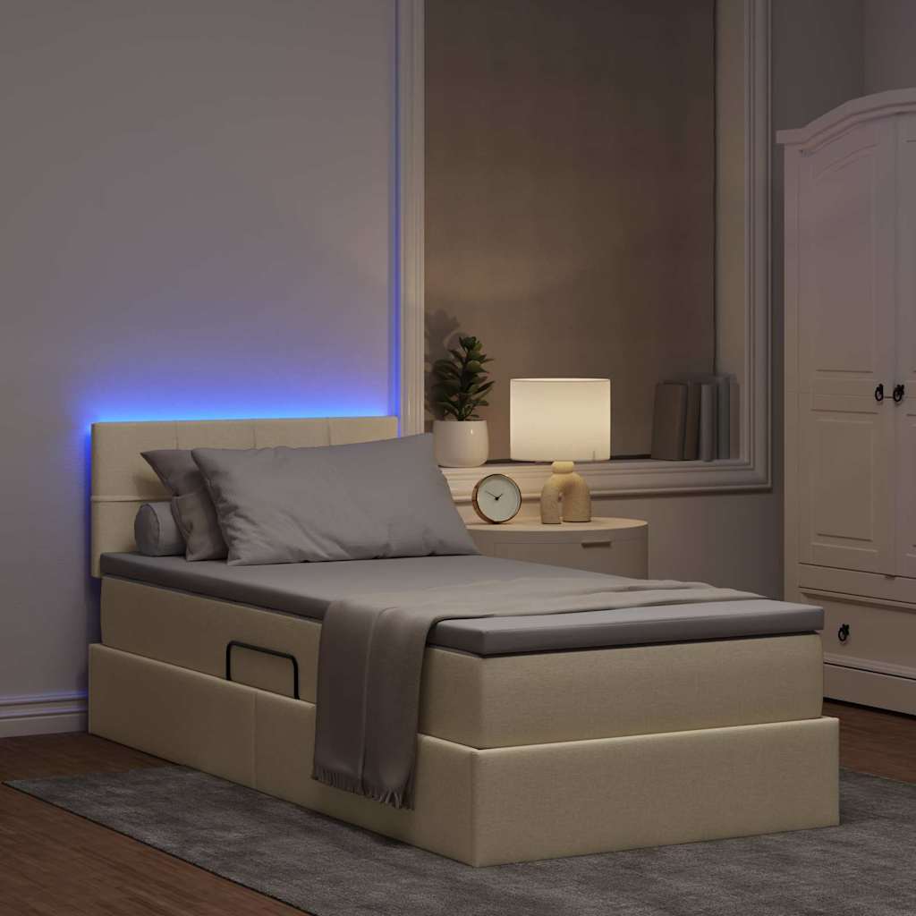 Krevet s prostorom za pohranu s LED-om Krema 100 x 200 cm