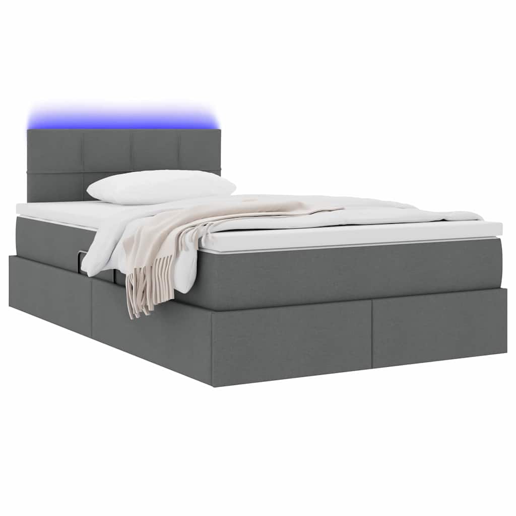 LED krevet za pohranu s madracem Tamnosiva 120 x 190 cm Tkanina
