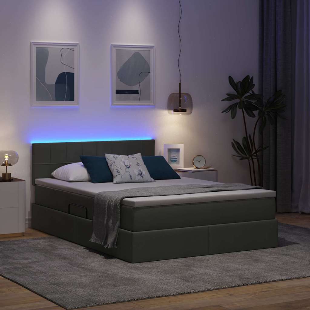 LED krevet za pohranu s madracem Tamnosiva 140 x 190 cm Tkanina