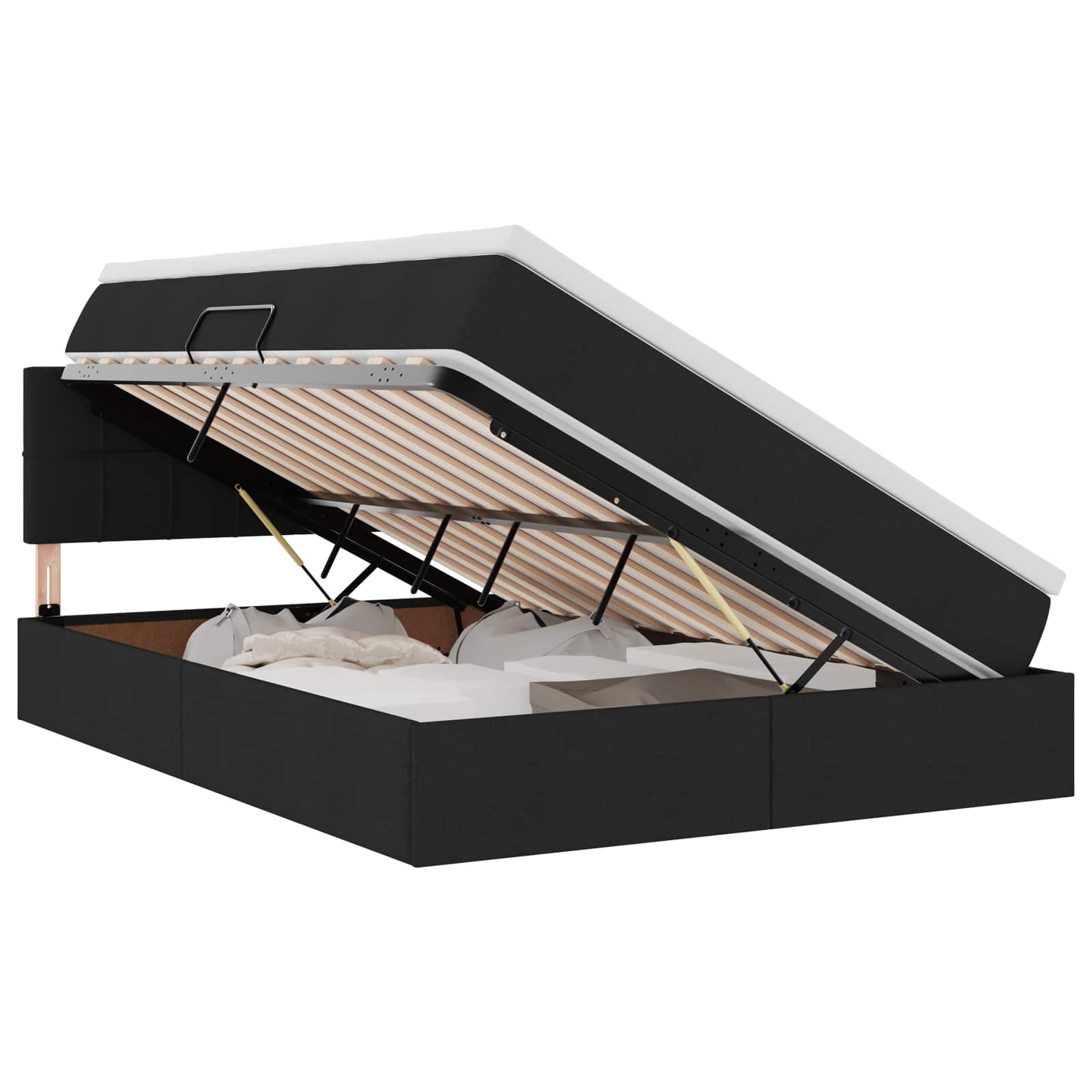 LED krevet za pohranu s madracem Crna 140 x 200 cm Tkanina