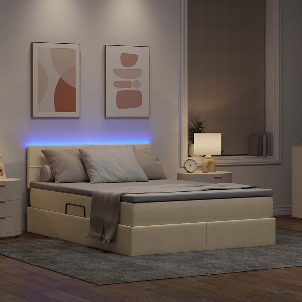 Krevet s prostorom za pohranu s LED-om Krema 140 x 200 cm
