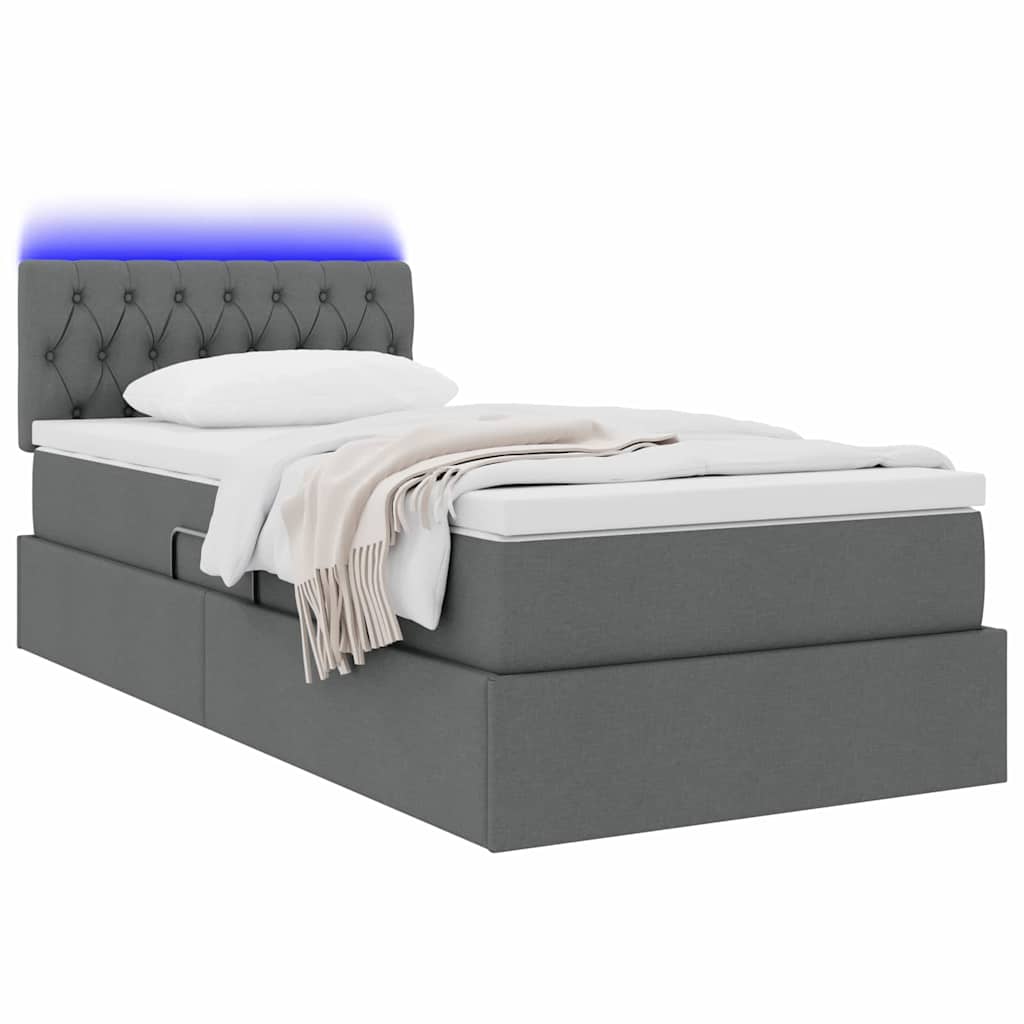 LED krevet za pohranu s madracem Tamnosiva 90 x 190 cm Tkanina