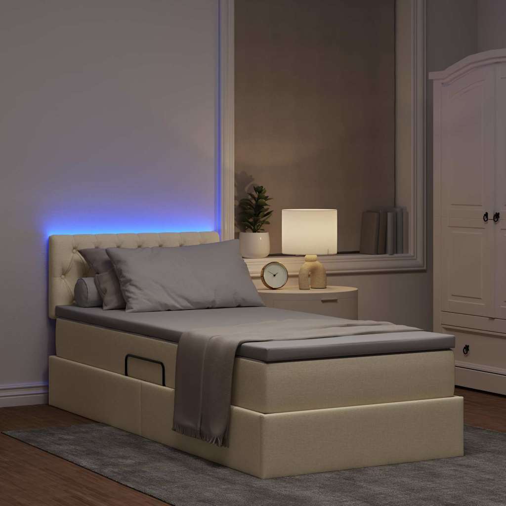 LED krevet za pohranu s madracem Krema 90 x 190 cm Tkanina