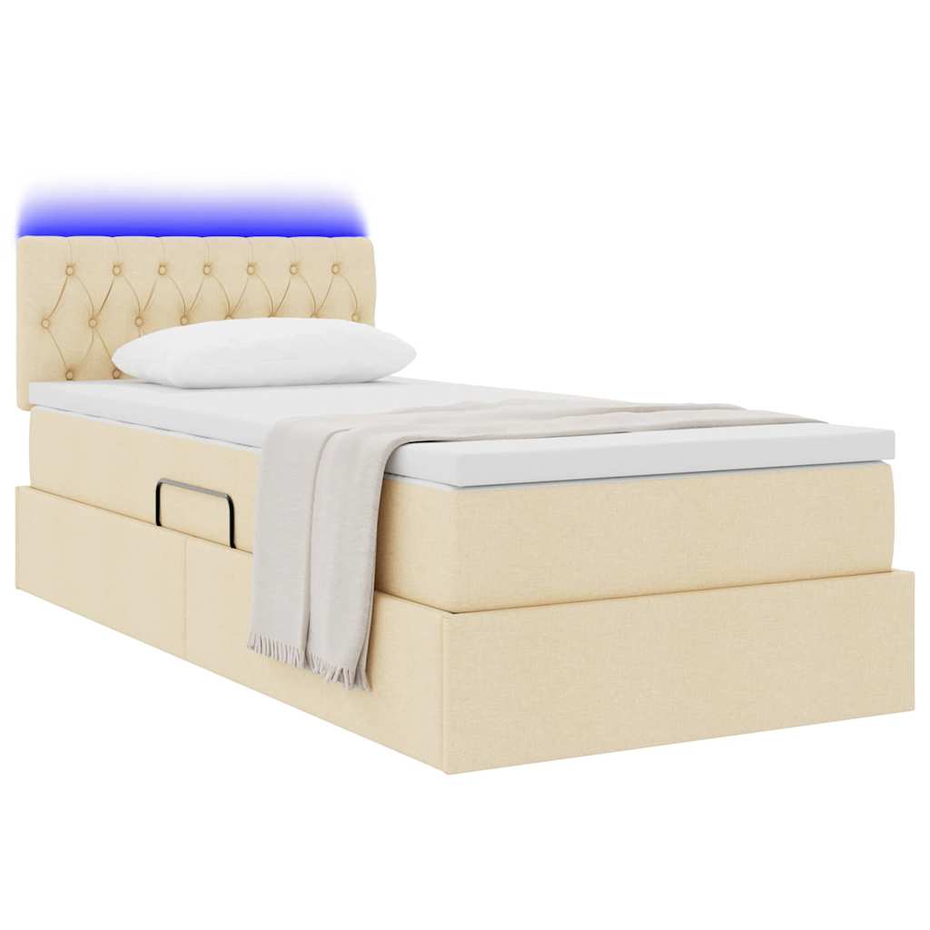 LED krevet za pohranu s madracem Krema 90 x 190 cm Tkanina