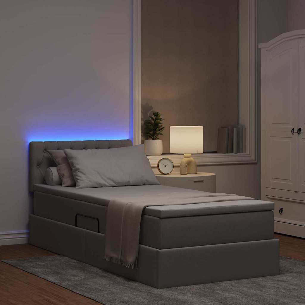 LED krevet za pohranu s madracem Sivosmeđa 90 x 200 cm Tkanina