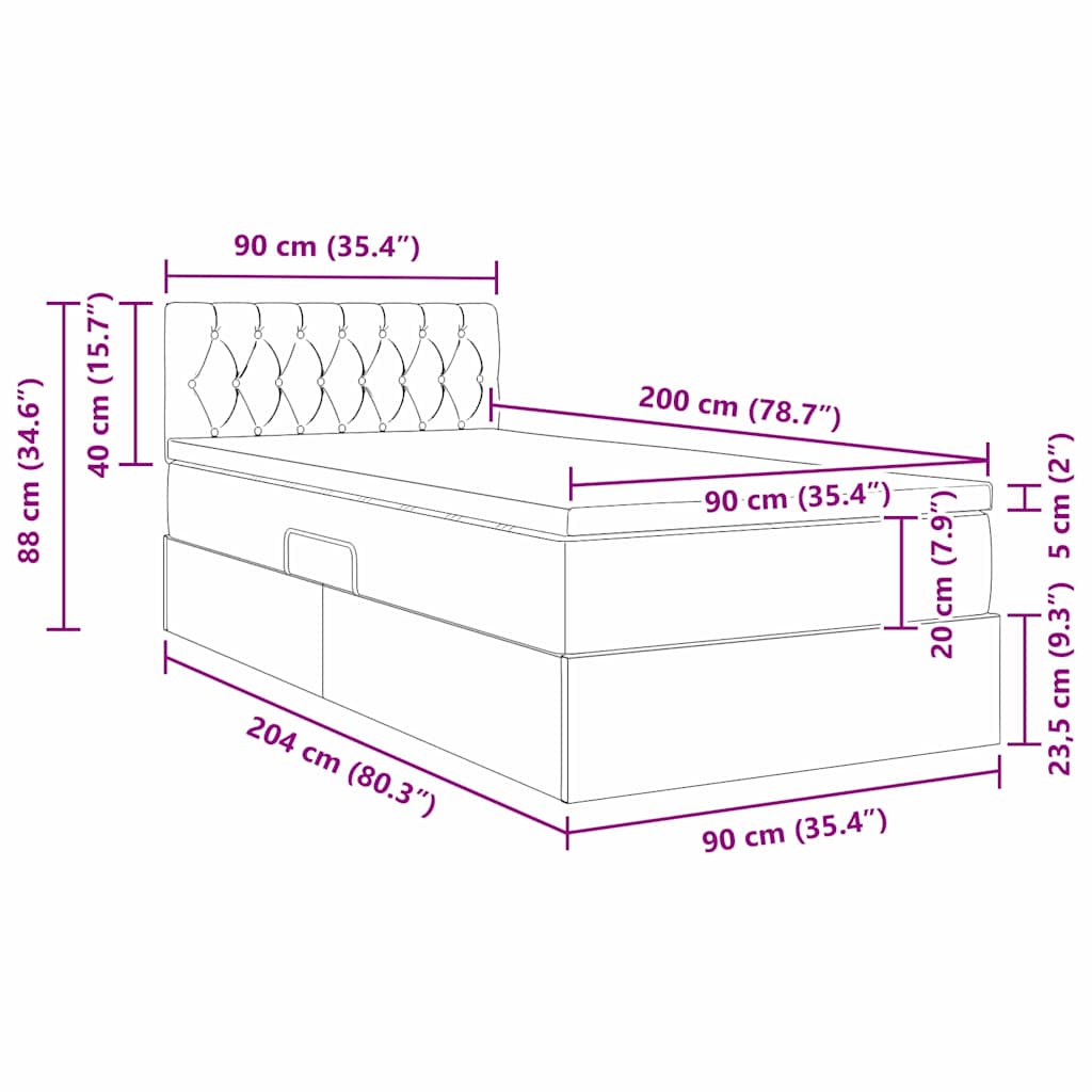 LED krevet za pohranu s madracem Plava 90 x 200 cm Tkanina