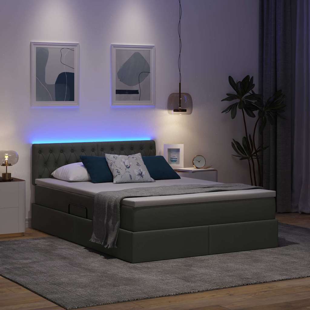 LED krevet za pohranu s madracem Tamnosiva 140 x 200 cm Tkanina