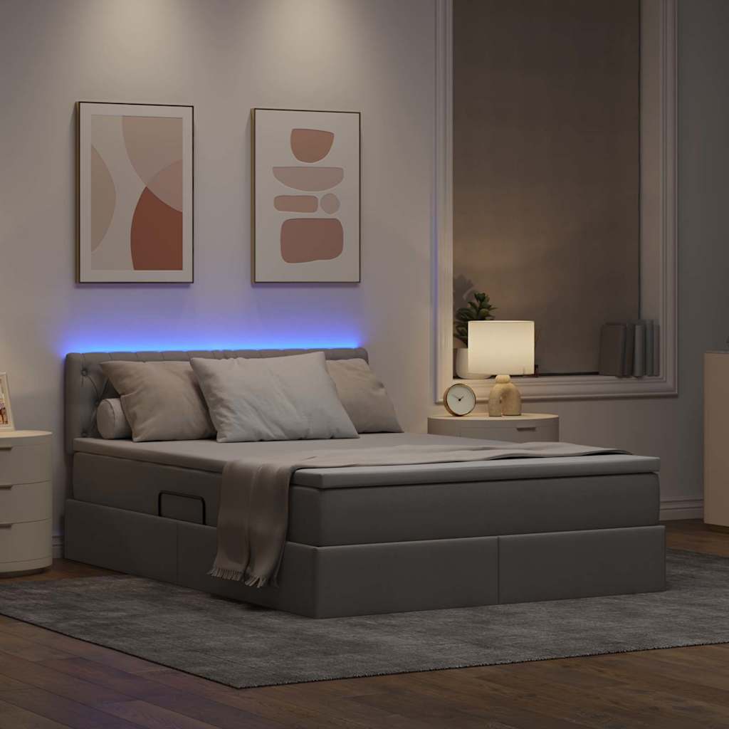 LED krevet za pohranu s madracem Sivosmeđa 140 x 200 cm Tkanina