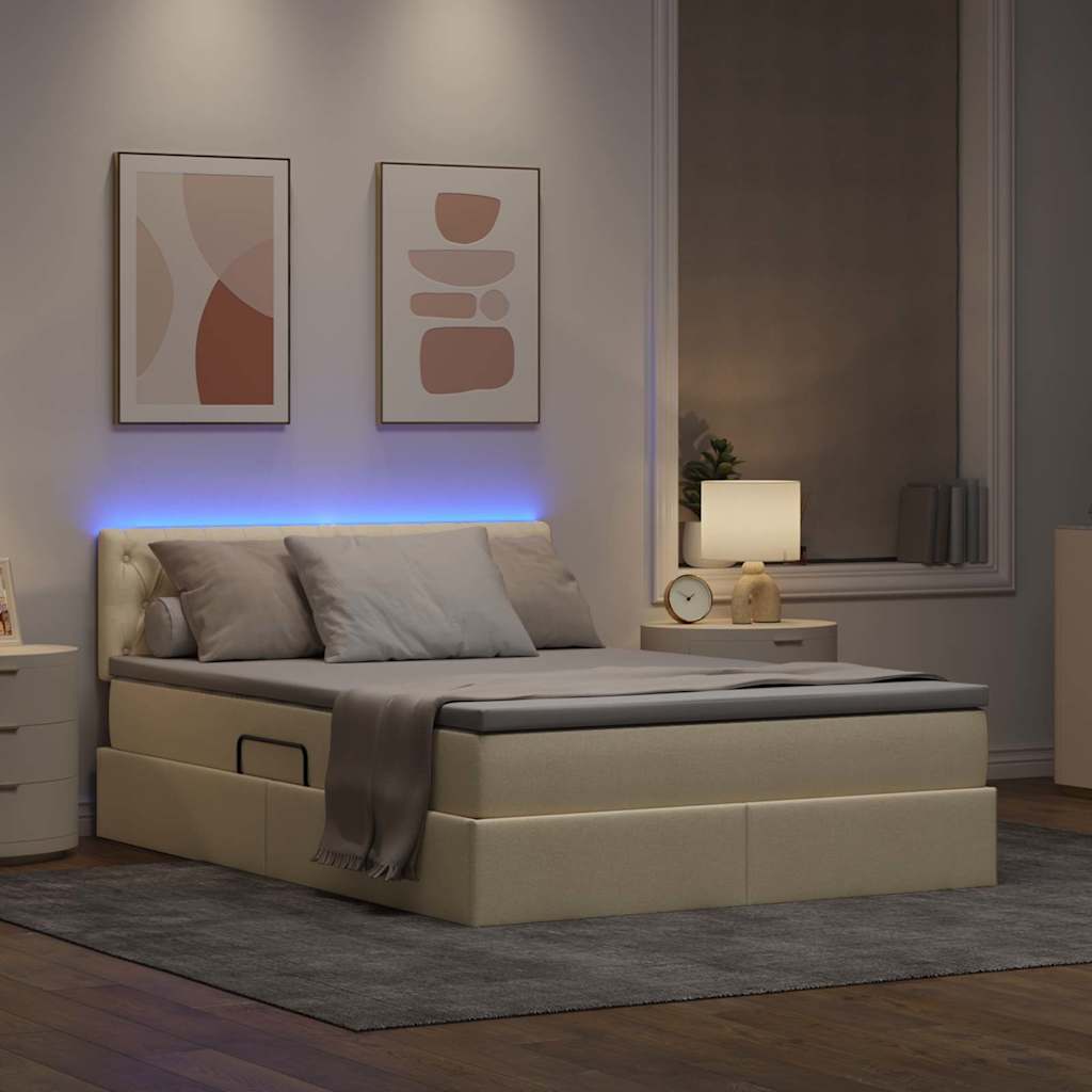 Krevet s prostorom za pohranu s LED-om Krema 140 x 200 cm