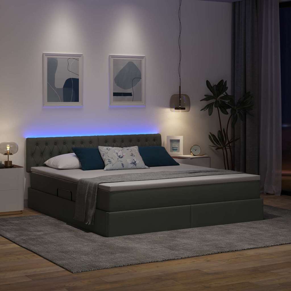 LED krevet za pohranu s madracem Tamnosiva 160 x 200 cm Tkanina