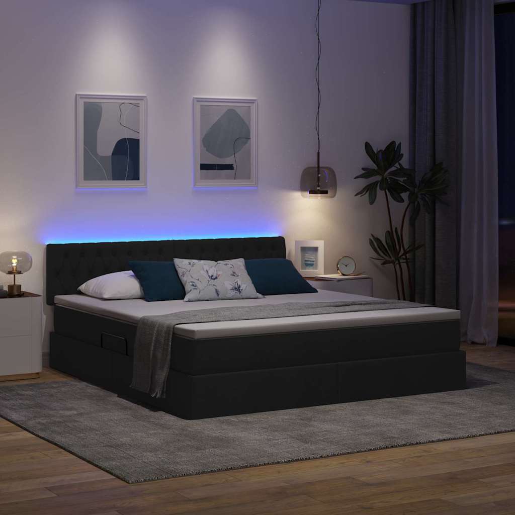 LED krevet za pohranu s madracem Crna 160 x 200 cm Tkanina