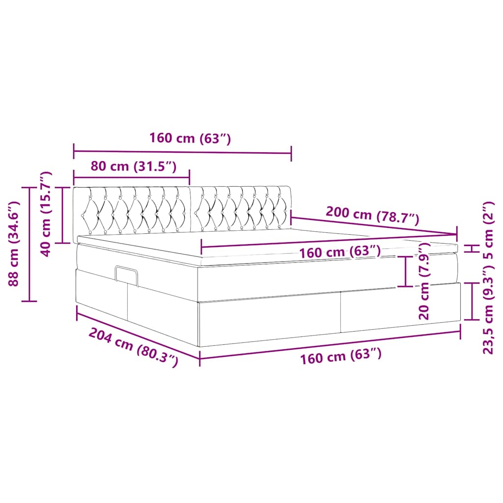 LED krevet za pohranu s madracem Crna 160 x 200 cm Tkanina