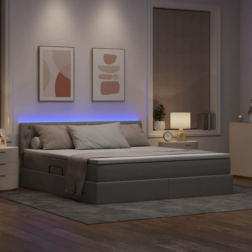 Krevet s prostorom za pohranu s LED-om Sivo-smeđa 160 x 200 cm