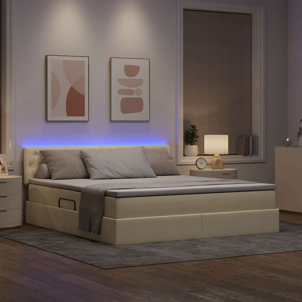Krevet s prostorom za pohranu s LED-om Krema 160 x 200 cm