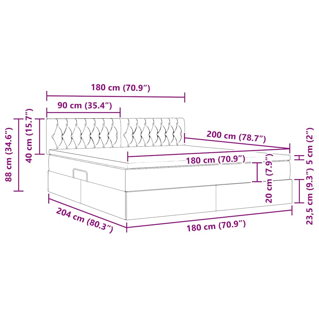 LED krevet za pohranu s madracem Svjetlosiva 180 x 200 cm