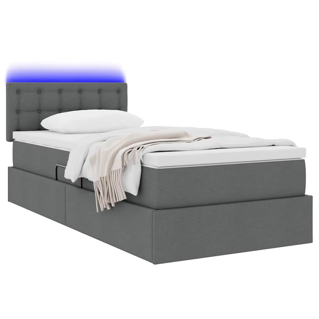 Krevet s prostorom za pohranu s LED-om Tamno siva 90 x 190 cm