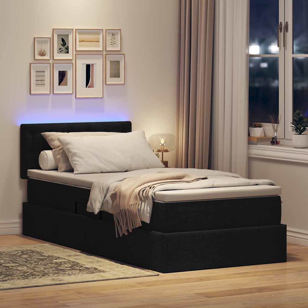 LED krevet za pohranu s madracem Crna 100 x 200 cm Tkanina