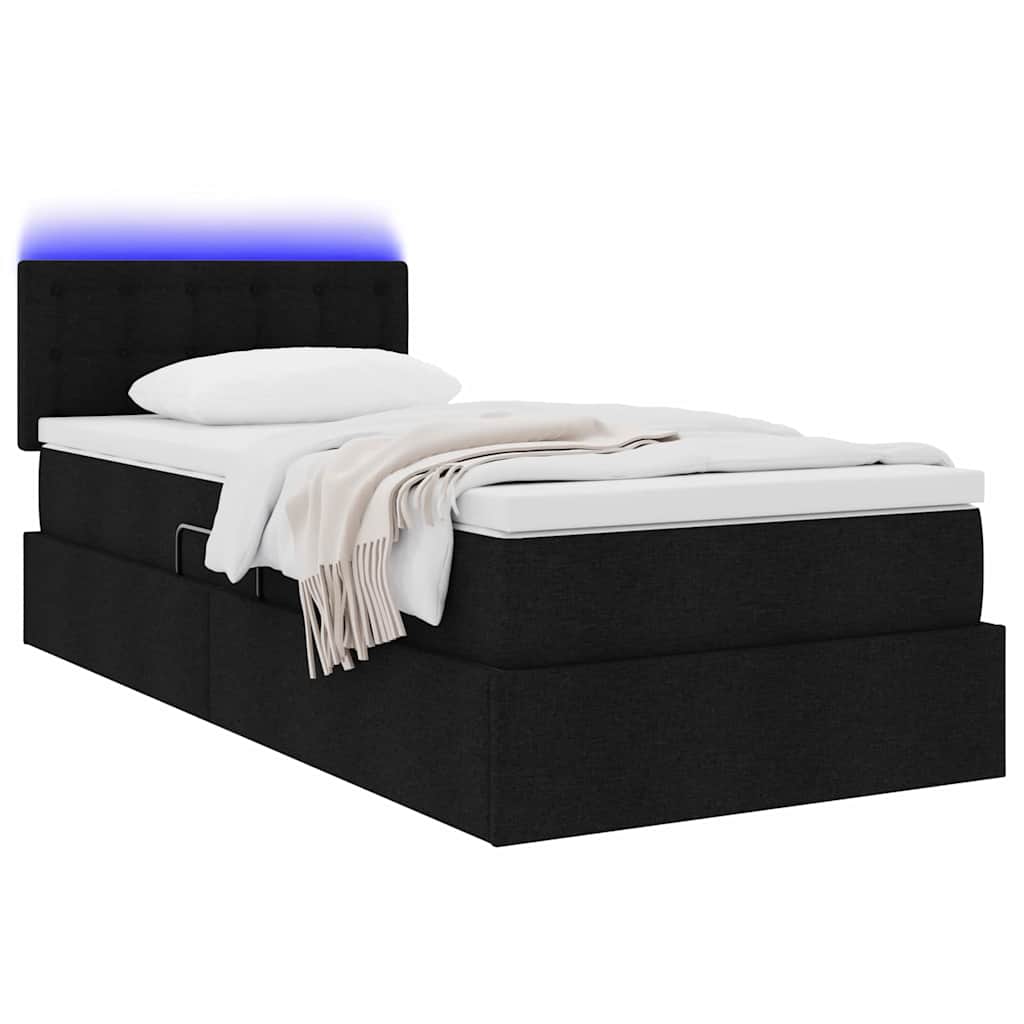 LED krevet za pohranu s madracem Crna 100 x 200 cm Tkanina