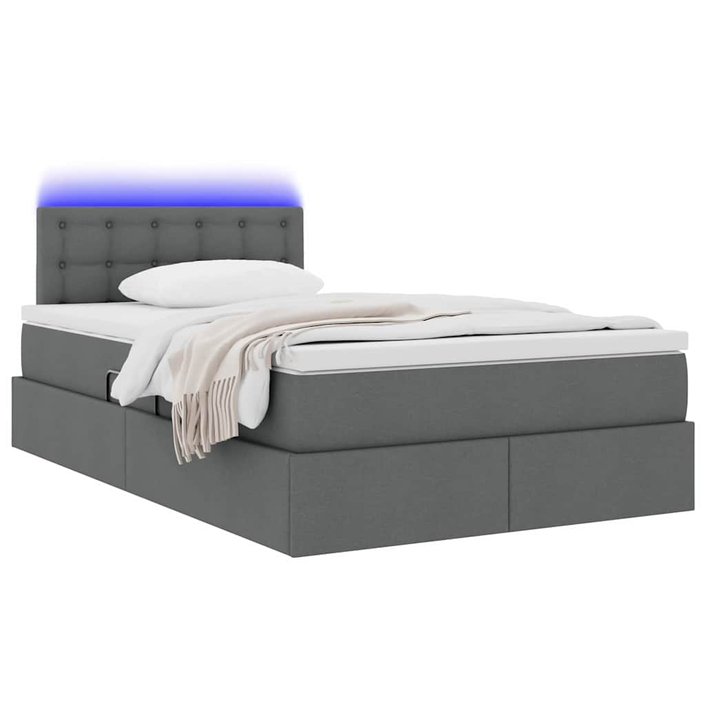 LED krevet za pohranu s madracem Tamnosiva 120 x 190 cm Tkanina